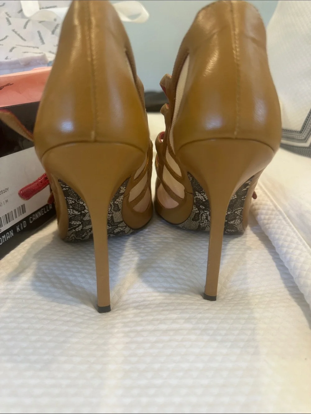 Women's Two-Tone Strappy High Heel Sandals in Mustard and Red size 38 1/2